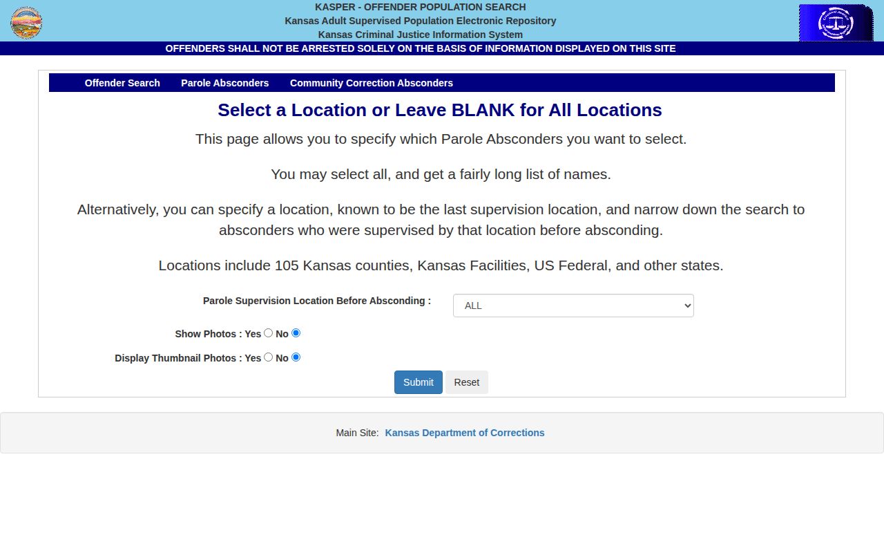 Meade County parole absconder record lookup in KDOC